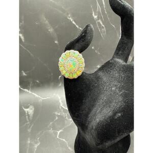 Vintage STS 925 Ethiopian Opal Silver Tone Cocktail Ring 7in